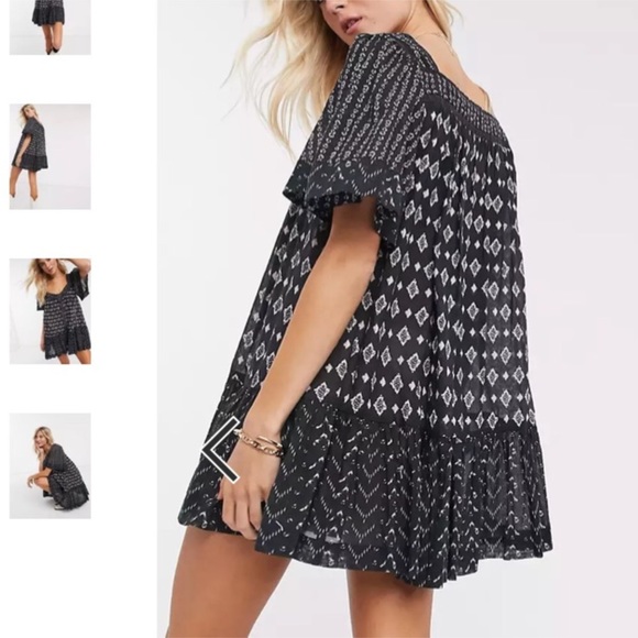 [Freepeople] Black White Printed Lace Button down  Oversized Boho Dresse - Picture 4 of 13